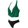 image:imageSUUKSESS Women Sexy Two Piece Bikini Set Halter Cowl Neck Bathing Suit201 GreenBlack