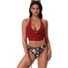image:imageSUUKSESS Women Sexy Two Piece Bikini Set Halter Cowl Neck Bathing Suit201 Red Floral