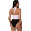 image:imageSUUKSESS Women Sexy Two Piece Bikini Set Halter Cowl Neck Bathing Suit201 WhiteBlack