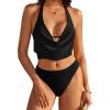image:imageSUUKSESS Women Sexy Two Piece Bikini Set Halter Cowl Neck Bathing Suit201 Black