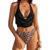 image:imageSUUKSESS Women Sexy Two Piece Bikini Set Halter Cowl Neck Bathing Suit201 BlackLeopard