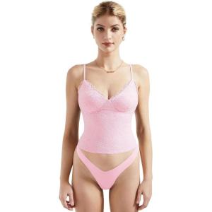 image:imageSUUKSESS Women Sexy Lace Padded Tank Tops Double Lined V Neck Y2k Going Out TopBaby Powder