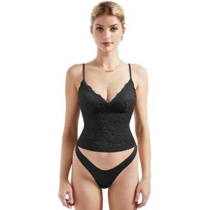 image:imageSUUKSESS Women Sexy Lace Padded Tank Tops Double Lined V Neck Y2k Going Out TopBlack