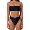 image:imageSUUKSESS Women Sexy High Waisted Bikini Set Cheeky 2 Piece Bandeau Bathing Suit205 BlackWhite
