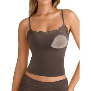 image:imageSUUKSESS Women Double Lined Lace Cami Tank Top Summer Padded Going Out Tops Basic Shirts03 Brown
