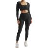 image:imageSUUKSESS 2 Piece Workout Sets for Women Long Sleeve Gym Sets Woman Butt Lifting Leggings Open Back Crop Tops2 Black