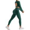 image:imageSUUKSESS 2 Piece Workout Sets for Women Long Sleeve Gym Sets Woman Butt Lifting Leggings Open Back Crop Tops2 Dark Green