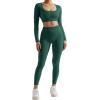 image:imageSUUKSESS 2 Piece Workout Sets for Women Long Sleeve Gym Sets Woman Butt Lifting Leggings Open Back Crop Tops2 Dark Green