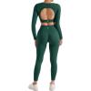 image:imageSUUKSESS 2 Piece Workout Sets for Women Long Sleeve Gym Sets Woman Butt Lifting Leggings Open Back Crop Tops2 Dark Green