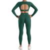 image:imageSUUKSESS 2 Piece Workout Sets for Women Long Sleeve Gym Sets Woman Butt Lifting Leggings Open Back Crop Tops2 Dark Green