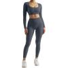 image:imageSUUKSESS 2 Piece Workout Sets for Women Long Sleeve Gym Sets Woman Butt Lifting Leggings Open Back Crop Tops2 Dark Grey