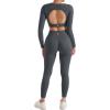 image:imageSUUKSESS 2 Piece Workout Sets for Women Long Sleeve Gym Sets Woman Butt Lifting Leggings Open Back Crop Tops2 Dark Grey