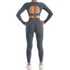 image:imageSUUKSESS 2 Piece Workout Sets for Women Long Sleeve Gym Sets Woman Butt Lifting Leggings Open Back Crop Tops2 Dark Grey