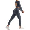 image:imageSUUKSESS 2 Piece Workout Sets for Women Long Sleeve Gym Sets Woman Butt Lifting Leggings Open Back Crop Tops2 Dark Grey