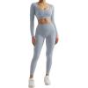 image:imageSUUKSESS 2 Piece Workout Sets for Women Long Sleeve Gym Sets Woman Butt Lifting Leggings Open Back Crop Tops2 Grey