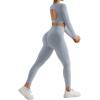 image:imageSUUKSESS 2 Piece Workout Sets for Women Long Sleeve Gym Sets Woman Butt Lifting Leggings Open Back Crop Tops2 Grey