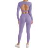image:imageSUUKSESS 2 Piece Workout Sets for Women Long Sleeve Gym Sets Woman Butt Lifting Leggings Open Back Crop Tops2 Purple