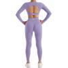 image:imageSUUKSESS 2 Piece Workout Sets for Women Long Sleeve Gym Sets Woman Butt Lifting Leggings Open Back Crop Tops2 Purple