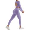 image:imageSUUKSESS 2 Piece Workout Sets for Women Long Sleeve Gym Sets Woman Butt Lifting Leggings Open Back Crop Tops2 Purple