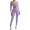 image:imageSUUKSESS 2 Piece Workout Sets for Women Long Sleeve Gym Sets Woman Butt Lifting Leggings Open Back Crop Tops2 Purple