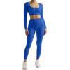 image:imageSUUKSESS 2 Piece Workout Sets for Women Long Sleeve Gym Sets Woman Butt Lifting Leggings Open Back Crop Tops2 Royal Blue