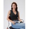 image:imageSUUKSESS Women Built in Bra V Neck Tank Tops Double Lined Summer Going Out Camisole TopsBlack