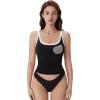 image:imageSUUKSESS Women Built in Bra Scoop Neck Tank Tops Double Lined Summer Going Out Camisole TopsBlack White