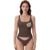 image:imageSUUKSESS Women Built in Bra Scoop Neck Tank Tops Double Lined Summer Going Out Camisole TopsBrown