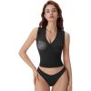 image:imageSUUKSESS Women Built in Bra V Neck Tank Tops Double Lined Summer Going Out Camisole TopsBlack