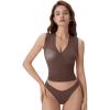image:imageSUUKSESS Women Built in Bra V Neck Tank Tops Double Lined Summer Going Out Camisole TopsBrown