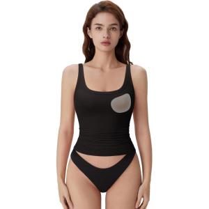 image:imageSUUKSESS Women Built in Bra Scoop Neck Tank Tops Double Lined Summer Going Out Camisole TopsBlack