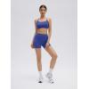 image:imageSUUKSESS 2 Piece Workout Sets for Women Open Back Sports Bra High Waist Biker Shorts with Pockets Scrunch Booty Lift Gym SetsBlue