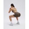 image:imageSUUKSESS 2 Piece Workout Sets for Women Open Back Sports Bra High Waist Biker Shorts with Pockets Scrunch Booty Lift Gym SetsBrown