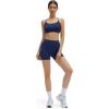 image:imageSUUKSESS 2 Piece Workout Sets for Women Open Back Sports Bra High Waist Biker Shorts with Pockets Scrunch Booty Lift Gym SetsNavy Blue
