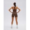 image:imageSUUKSESS Women 2 Piece Workout Sets High Waisted Biker Shorts with Pockets Built in bra Racerback Tank TopsBrown