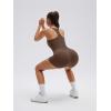 image:imageSUUKSESS Women 2 Piece Workout Sets High Waisted Biker Shorts with Pockets Built in bra Racerback Tank TopsBrown
