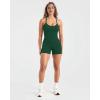 image:imageSUUKSESS Women 2 Piece Workout Sets High Waisted Biker Shorts with Pockets Built in bra Racerback Tank TopsDeep Green