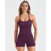 image:imageSUUKSESS Women 2 Piece Workout Sets High Waisted Biker Shorts with Pockets Built in bra Racerback Tank TopsDeep Purple
