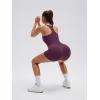 image:imageSUUKSESS Women 2 Piece Workout Sets High Waisted Biker Shorts with Pockets Built in bra Racerback Tank TopsDeep Purple