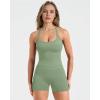 image:imageSUUKSESS Women 2 Piece Workout Sets High Waisted Biker Shorts with Pockets Built in bra Racerback Tank TopsGreen