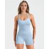 image:imageSUUKSESS Women 2 Piece Workout Sets High Waisted Biker Shorts with Pockets Built in bra Racerback Tank TopsLight Blue