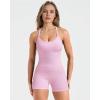 image:imageSUUKSESS Women 2 Piece Workout Sets High Waisted Biker Shorts with Pockets Built in bra Racerback Tank TopsLight Pink
