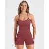 image:imageSUUKSESS Women 2 Piece Workout Sets High Waisted Biker Shorts with Pockets Built in bra Racerback Tank TopsMaroon