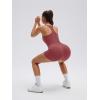 image:imageSUUKSESS Women 2 Piece Workout Sets High Waisted Biker Shorts with Pockets Built in bra Racerback Tank TopsMaroon