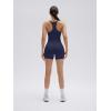 image:imageSUUKSESS Women 2 Piece Workout Sets High Waisted Biker Shorts with Pockets Built in bra Racerback Tank TopsNavy Blue