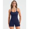 image:imageSUUKSESS Women 2 Piece Workout Sets High Waisted Biker Shorts with Pockets Built in bra Racerback Tank TopsNavy Blue
