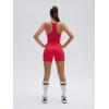 image:imageSUUKSESS Women 2 Piece Workout Sets High Waisted Biker Shorts with Pockets Built in bra Racerback Tank TopsRed