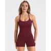 image:imageSUUKSESS Women 2 Piece Workout Sets High Waisted Biker Shorts with Pockets Built in bra Racerback Tank TopsWine Red