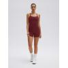 image:imageSUUKSESS Women 2 Piece Workout Sets High Waisted Biker Shorts with Pockets Built in bra Racerback Tank TopsWine Red