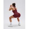 image:imageSUUKSESS Women 2 Piece Workout Sets High Waisted Biker Shorts with Pockets Built in bra Racerback Tank TopsWine Red